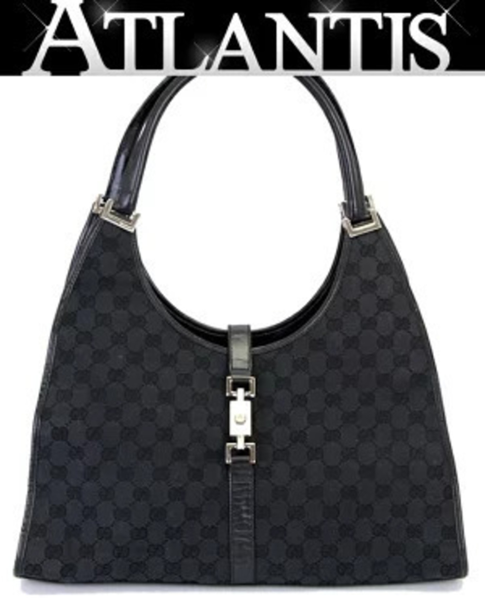 Gucci Jackie Handbag Hobo Bag GG Canvas x Leather Black